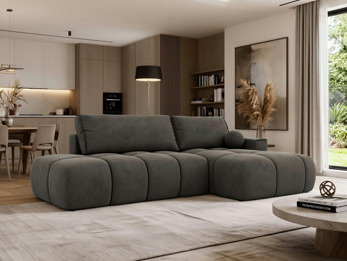 ECKSOFA LORAN L Dunkelgrau Velvet - Rechts - Dunkelgrau/Schwarz, Kunststoff/Textil (292/170cm) - MKS