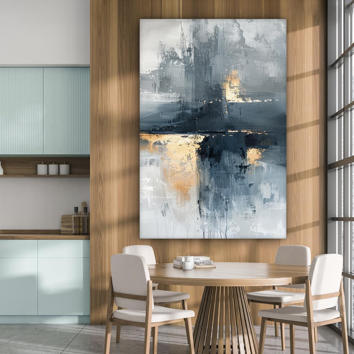 LEINWANDBILD Kunst - Grau - Gold - Abstrakt Deko Groß 90x140 cm - Dunkelgrau, Textil (90/140cm) - MuchoWow