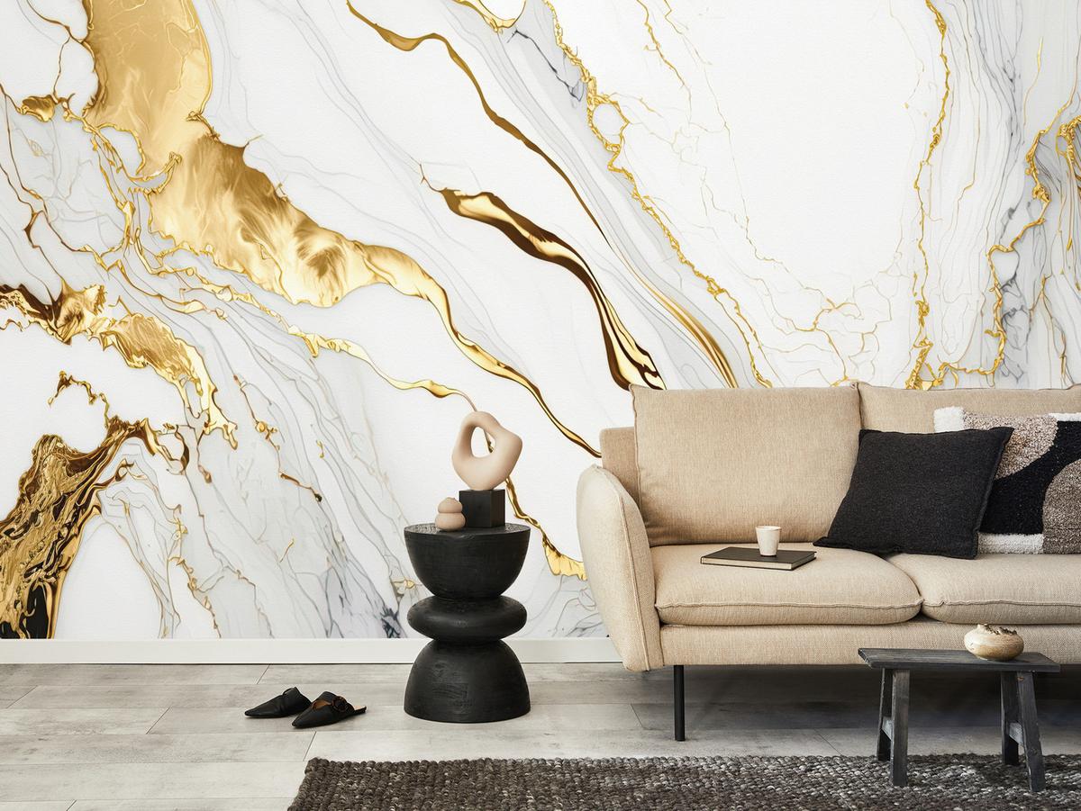 FOTOTAPETE Marmor Abstraktion Glamour Stil 500x350 - Gelb/Beige, Papier (500/350cm) - Muralo