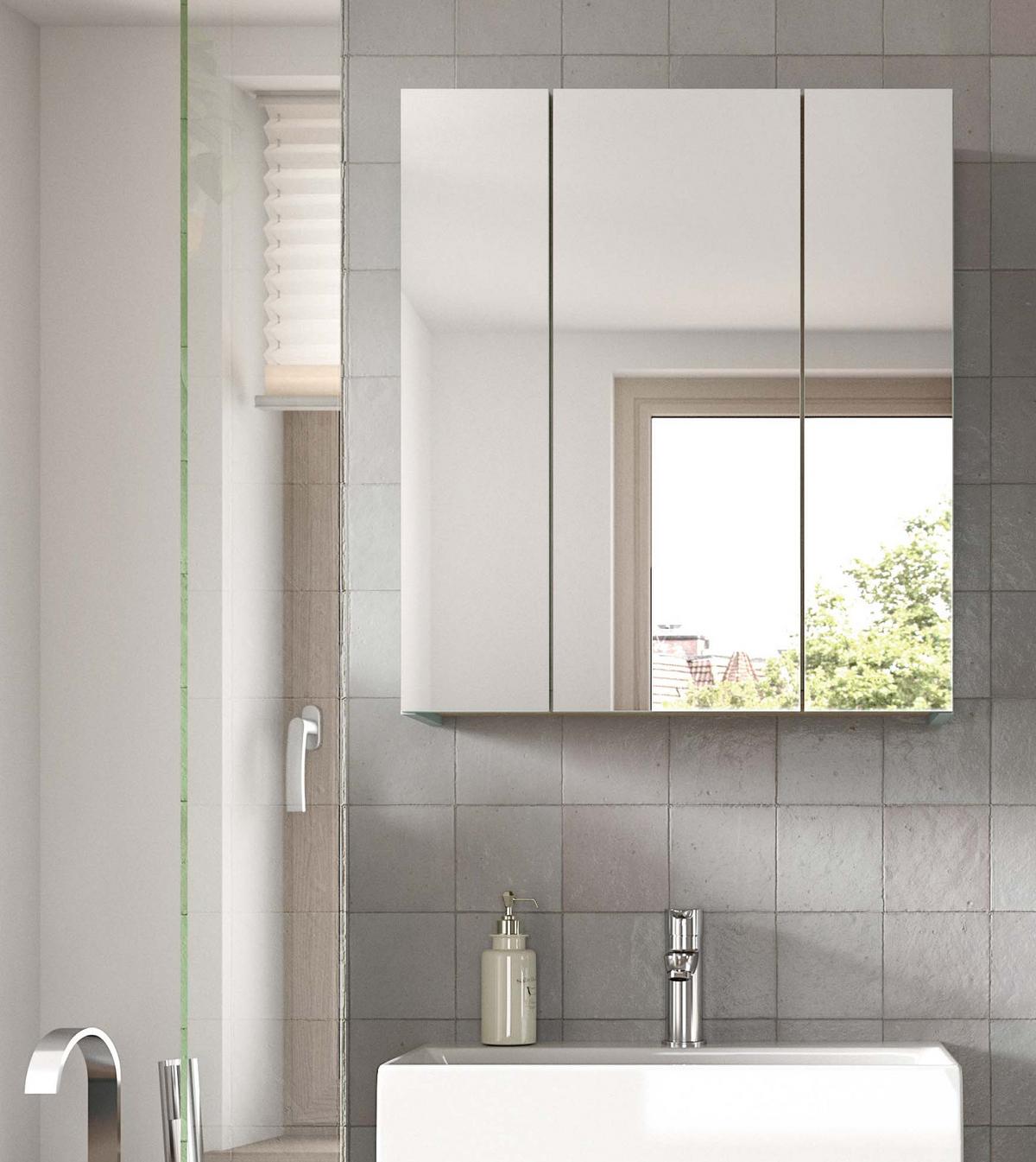 SPIEGELSCHRANK grün, Badschrank skandinavisch 3-türig 60 x 68 cm - Eichefarben/Grün, Glas/Holzwerkstoff (60/68/19cm) - Inn.Furn
