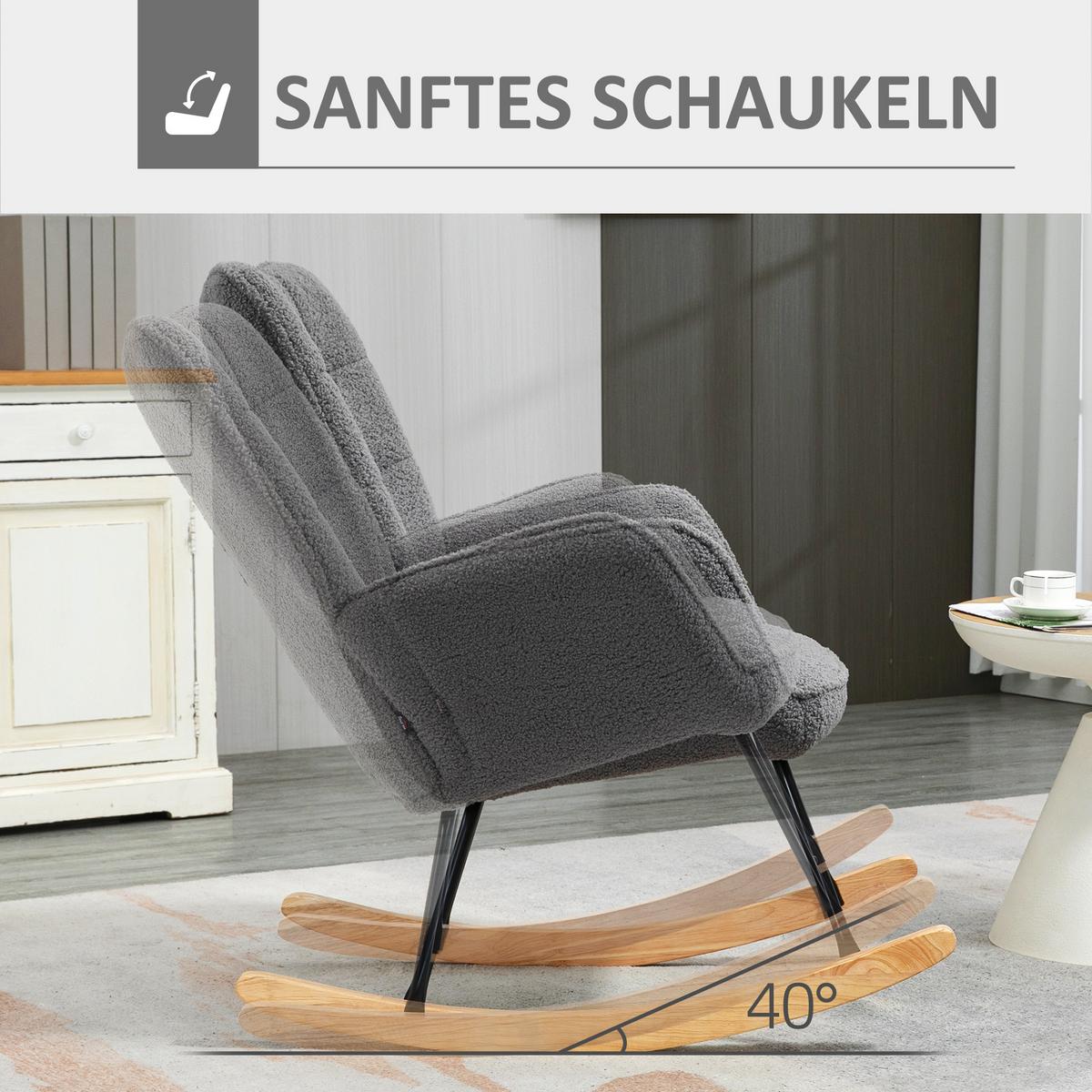 SCHAUKELSTUHL Sessel Relaxsessel bis 120 kg, Polyester, Grau 92x71x101cm - Dunkelgrau/Naturfarben, Buchenholz/Textil (98/101/71cm) - HOMCOM
