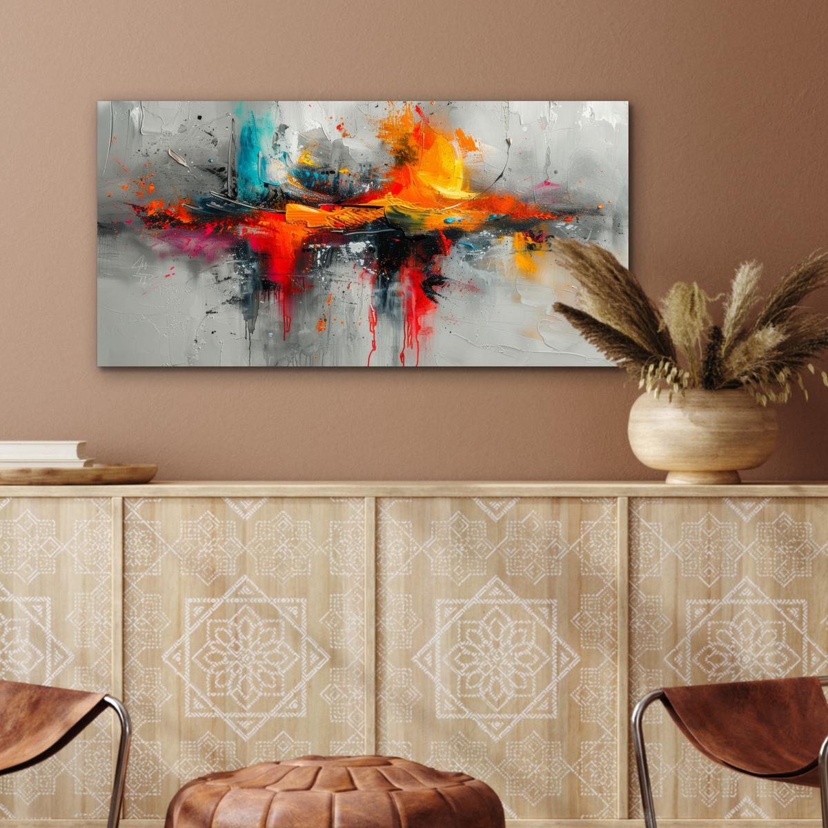 METALLBILD Moderne Kunst - Orange - Grau - Abstrakt 80x40 cm - Hellgrau, Metall (80/40cm) - MuchoWow