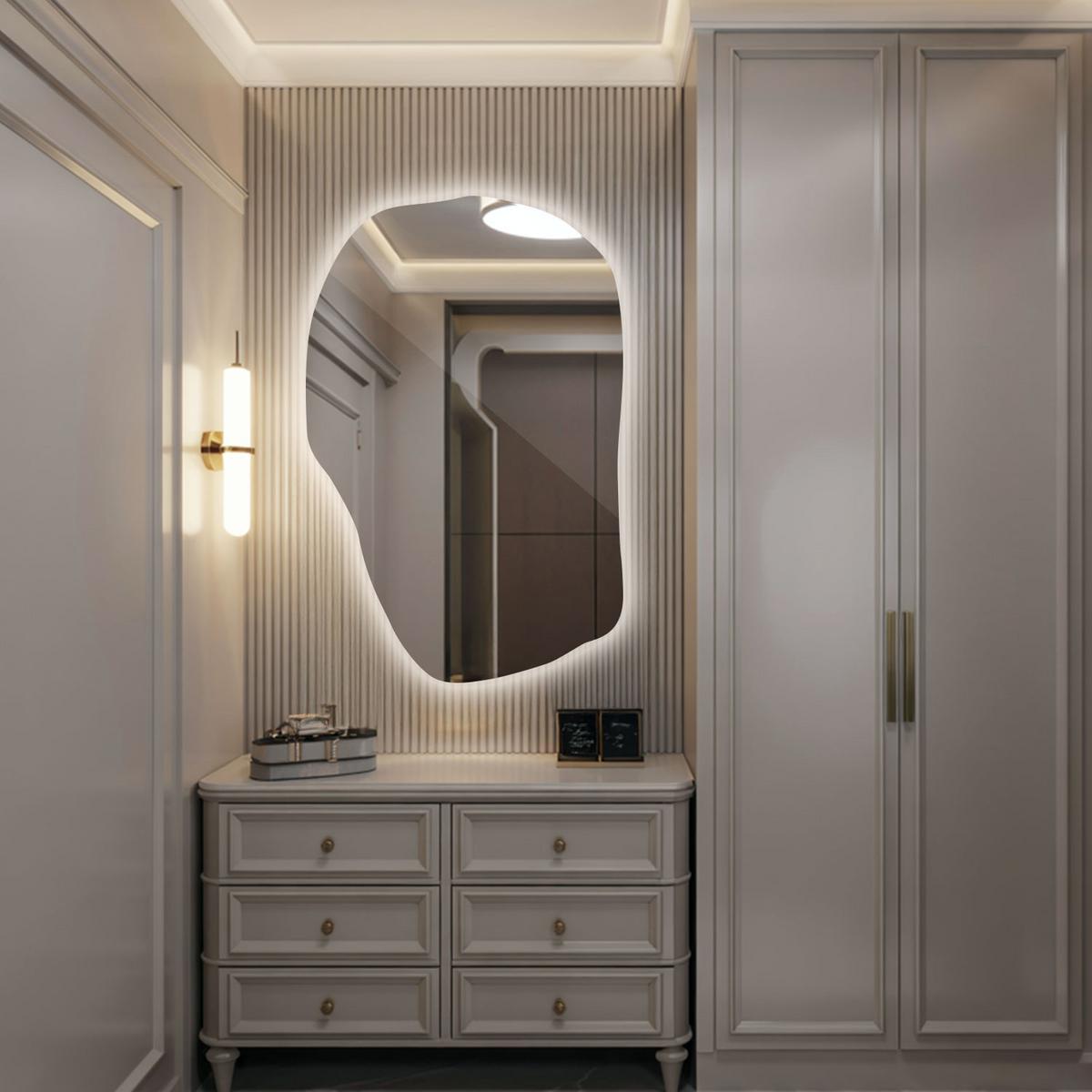 LED SPIEGEL 100 x 65 cm Unregelmäßige Form Neutralweiß 4000K - Transparent, Glas (100/65/0.4cm) - TULUP