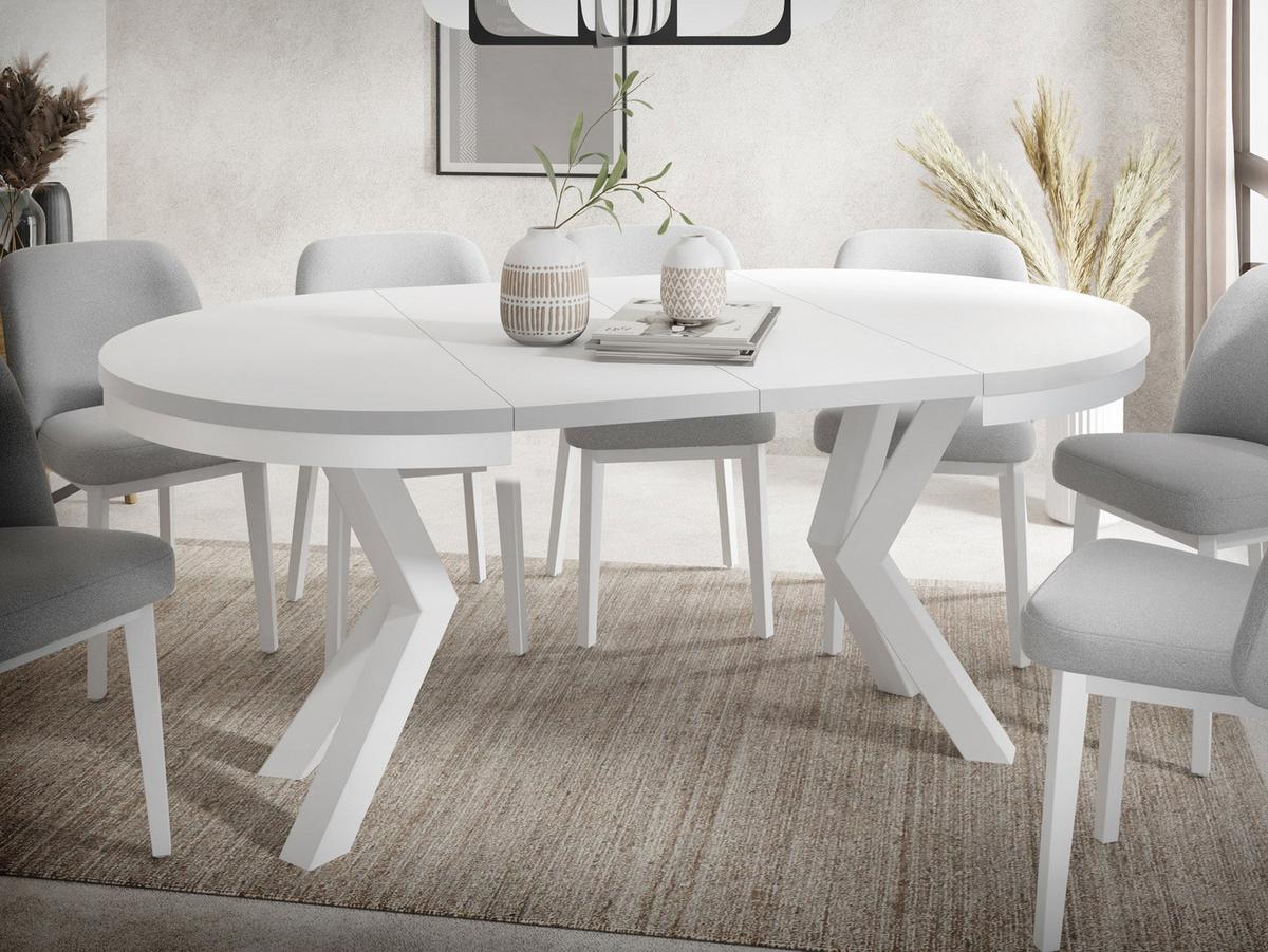 ESSTISCH Clara Weiß runder ausziehbarer, Weiß 100-180/100/76 cm - Weiß, Holzwerkstoff/Metall (100/176/76cm) - WFL GROUP