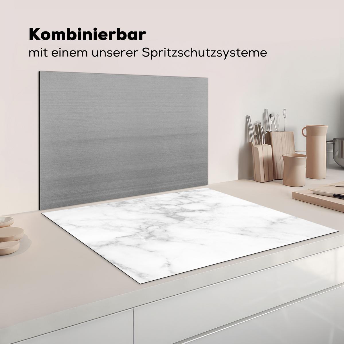 HERDABDECKPLATTE Marmor - Grau - Weiß - Strukturierter Marmor Induktionsmatte 77x59 cm - Weiß, Kunststoff (77/59/0.2cm) - MuchoWow