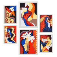 POSTER Set Mit 6 Rococo Arts 1 In Weibliche Zusammenfassung Ästhetische Dekorative Gemälde Für Ihr Wohnzimmer Zuhause A3 & A4 Weißer Rahmen - Weiß, Papier (29/3cm) - Nacnic
