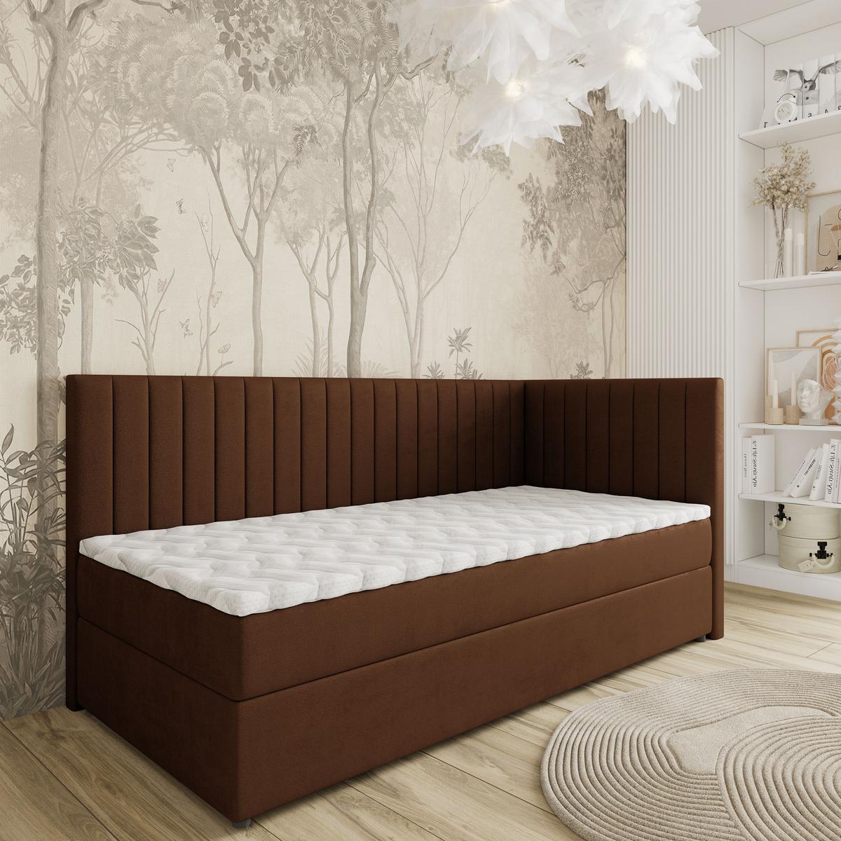 BOXBETT ARIS 80x200 cm mit Matratze und Topper, H2+H3 - Braun - Braun, Holz (80/200cm) - MASSENO
