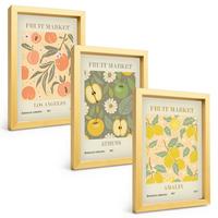 BILDER SET 3er Set - 20x30 cm Goldrahmen - Retro-Poster mit Fruchtmustern - Goldfarben, Kunststoff (20/30cm) - TULUP