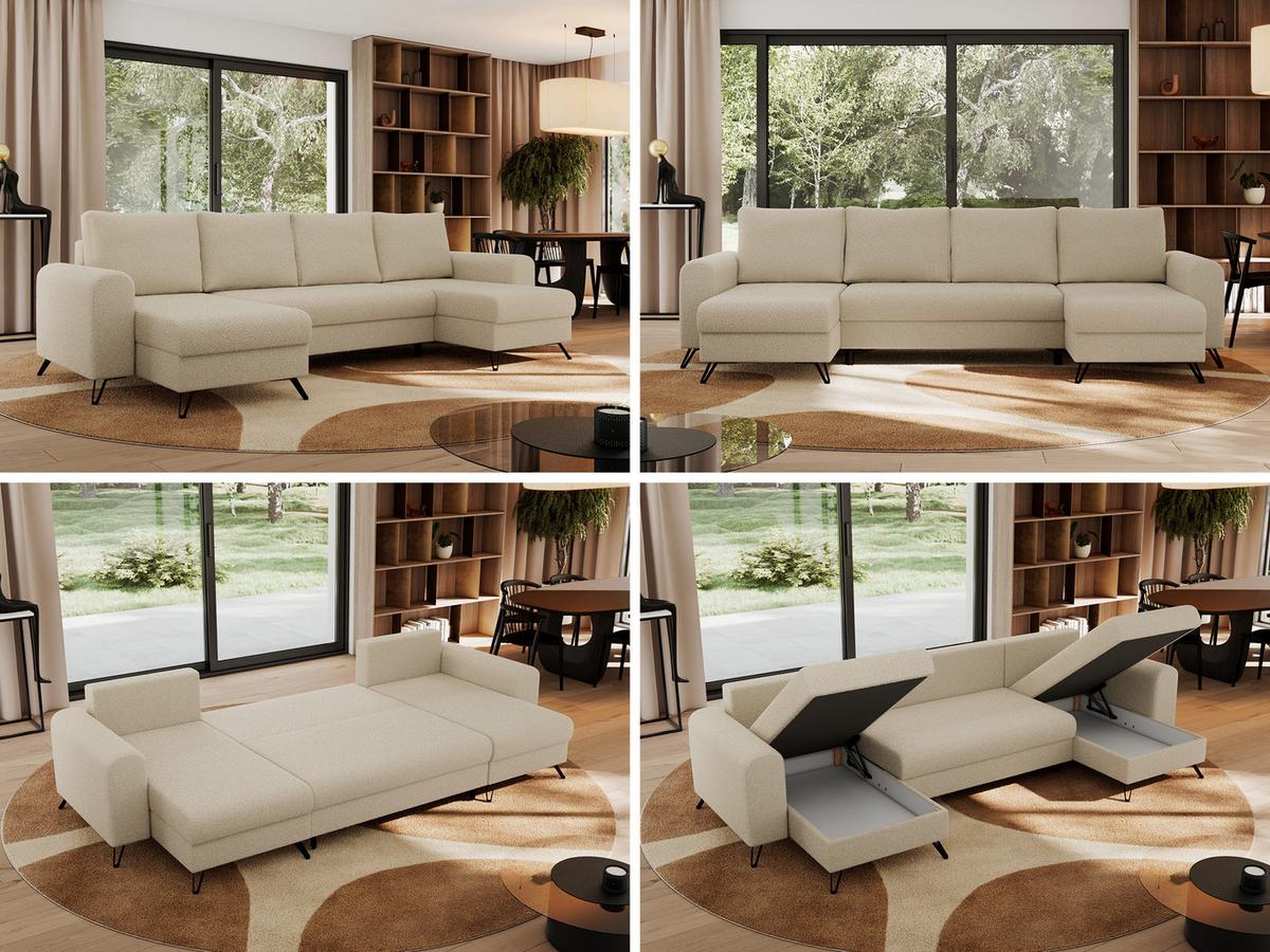 WOHNLANDSCHAFT AXEL U Boucle Beige - Beige/Schwarz, Textil/Metall (312/90/140cm) - MKS