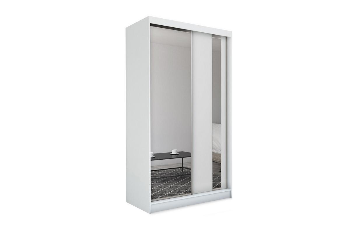 SCHWEBETÜRENSCHRANK GRAZIA 150/216/61 cm 2-türig mit Spiegel Weiß - Weiß, Holzwerkstoff (150/216/61cm) - MASSENO