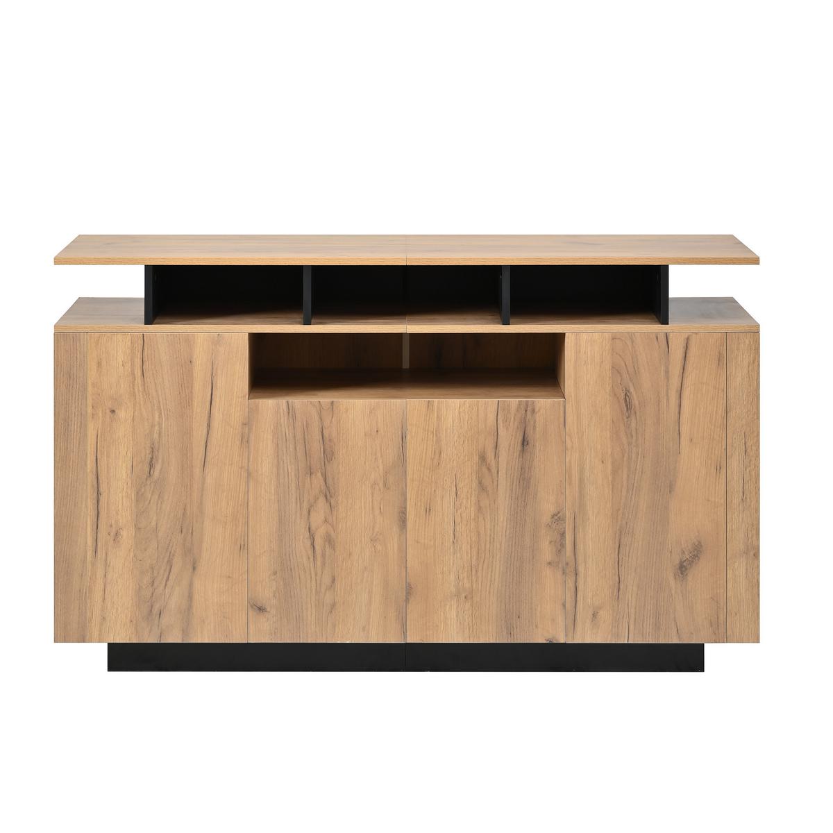 SIDEBOARD 140 cm Naturholz & Schwarz mit 4 Türen & offenen Fächern im modernen Stil - Naturfarben, Holzwerkstoff (140/85/40cm) - Urban Meuble