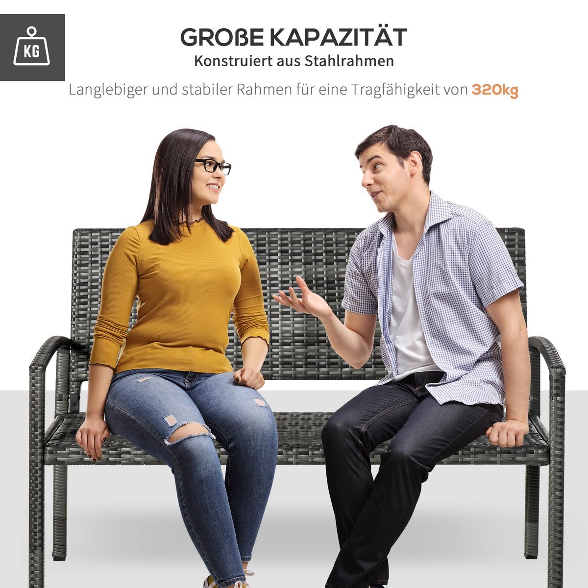GARTENBANK mit Stahlrahmen für 2 Personen, bis 240 kg Belastbar, Grau, 122 x 60 x 85cm - Grau, Kunststoff (60/85/122cm) - Outsunny