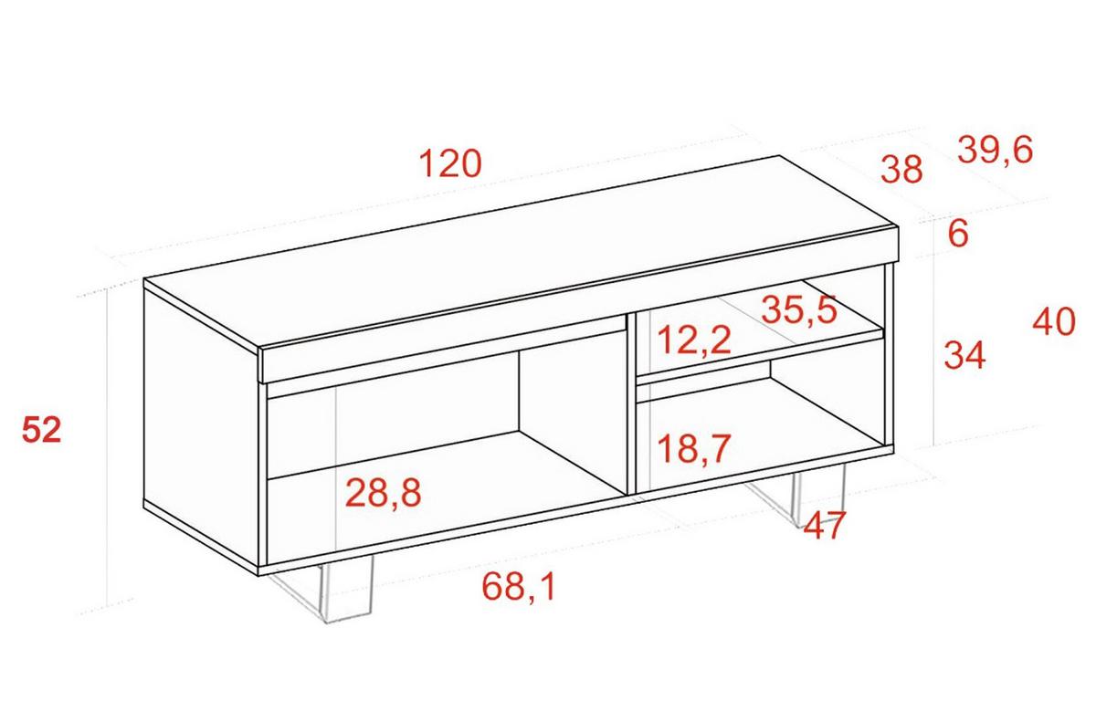LOWBOARD, Eiche, Schwarz, 120/40/53cm - Eichefarben/Schwarz, Holzwerkstoff (120/53/40cm) - Skraut Home