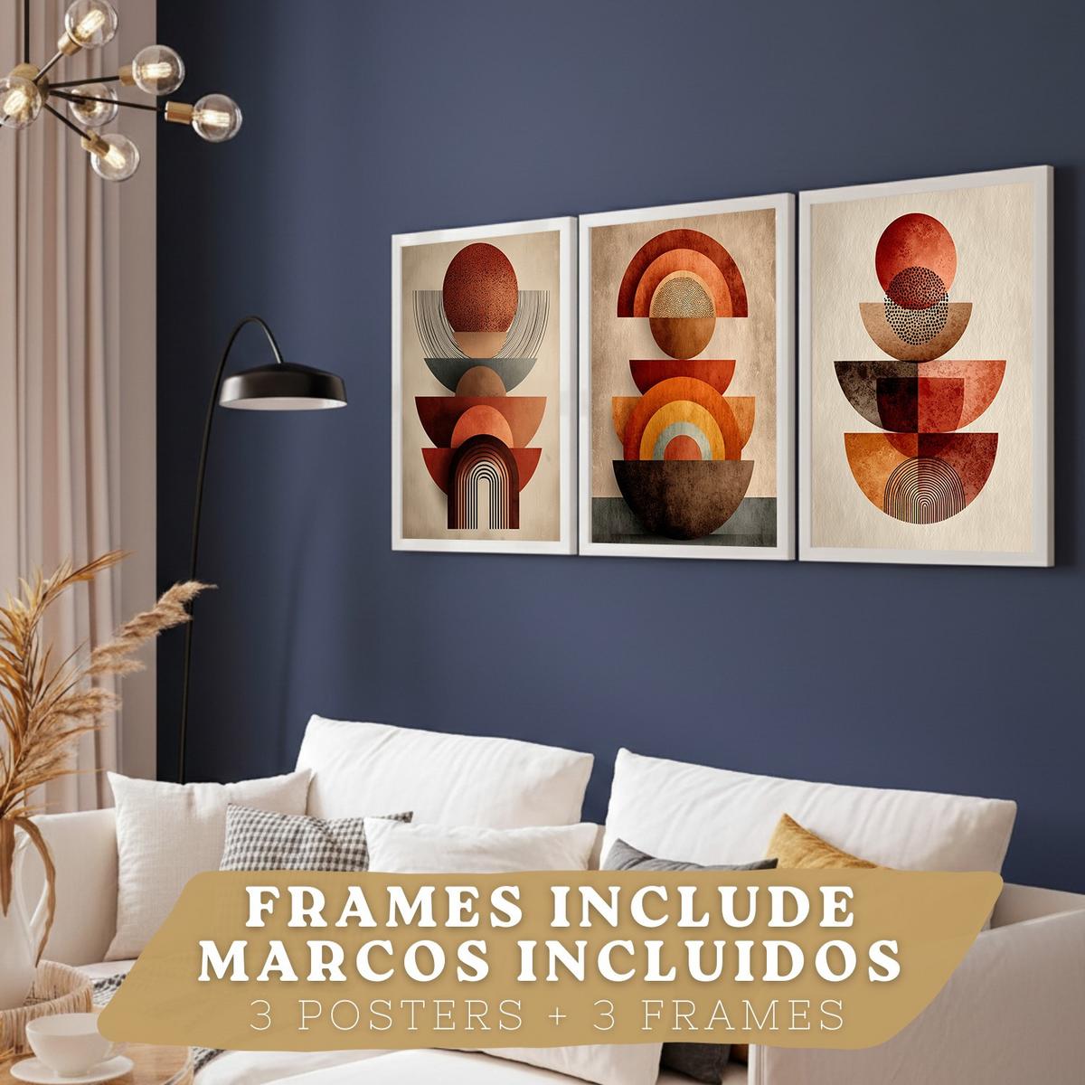 POSTER 3er Kunstdruck-Set Wandbilder Abstrakte Formen Rot Orange modern Wohnzimmer Deko, Schlafzimmer, Küche, Badezimmer Weißer Rahmen A3 - Weiß, Papier (29.7/1/42cm) - Nacnic