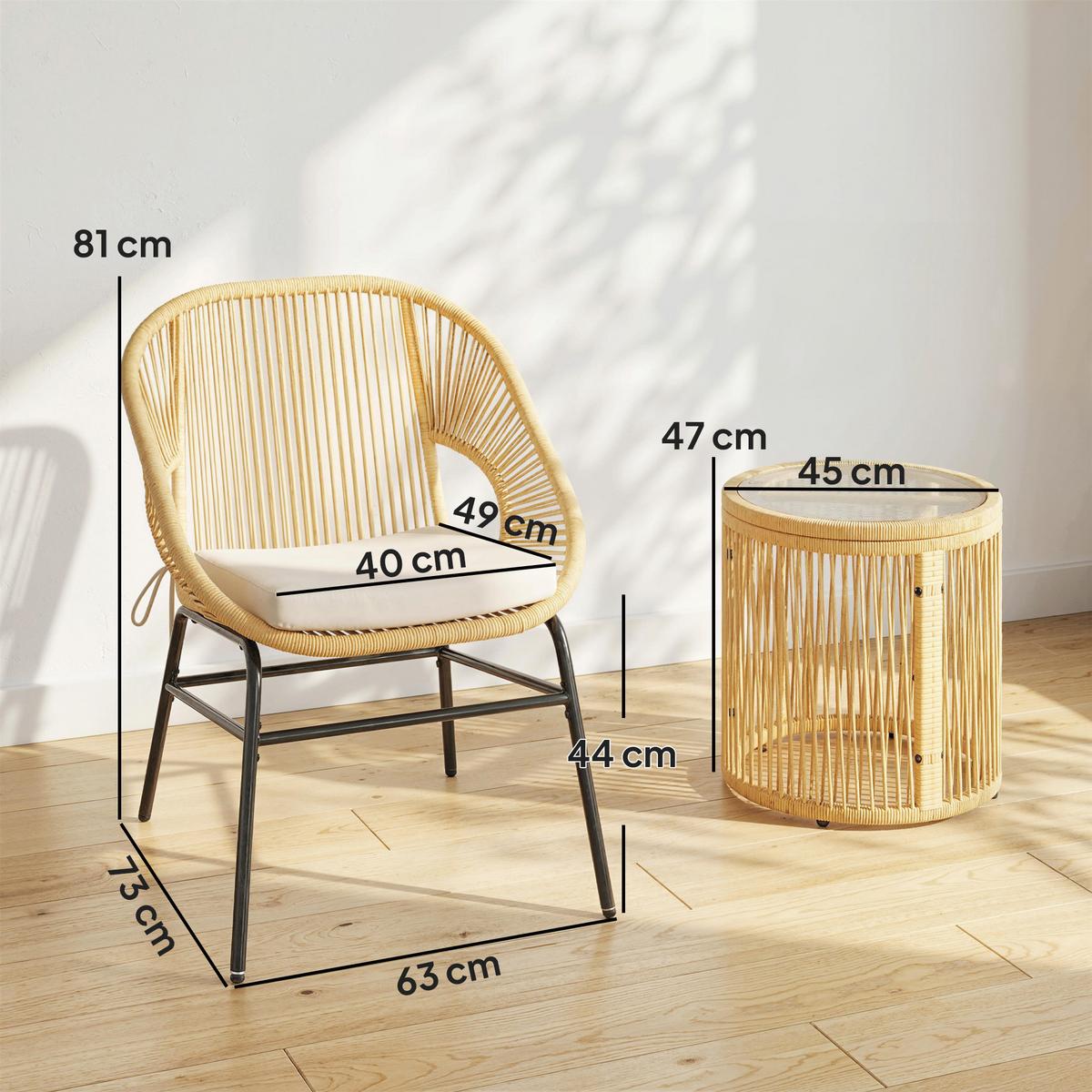 BISTROSET 3-teilig aus Stahl PE-Rattan Beige - Beige, Textil/Metall - Outsunny