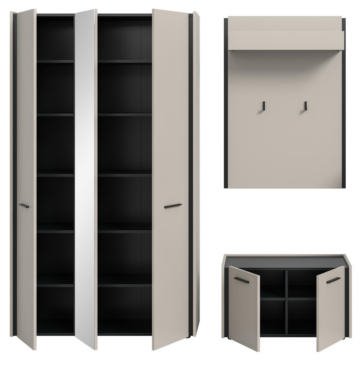 GARDEROBEN-SET 3-teilig Kaschmir 197 x 190 cm, Garderobenkombination mit Soft-Close - Kaschmir/Schwarz, Holzwerkstoff/Kunststoff (197/190/40cm) - Inn.Furn
