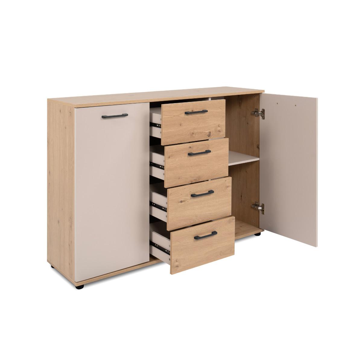 SIDEBOARD mit 2 Türen, 4 Schubladen, Eicheneffekt und Kaschmir 35/85,5/120 cm - Eschefarben, Holzwerkstoff (35/85.5/43.5cm) - Calicosy