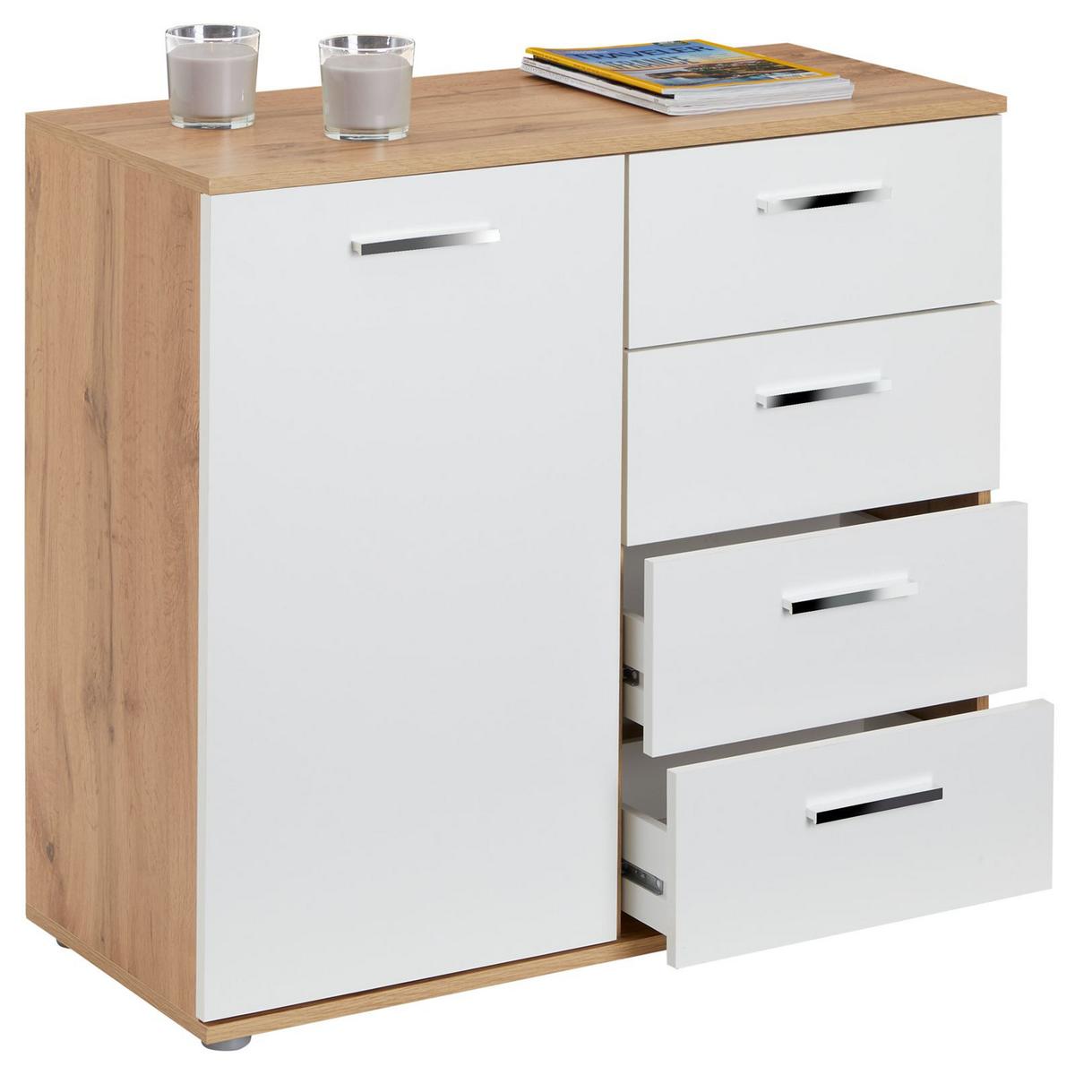 KOMMODE CHICAGO Wotan Eiche/weiß - Eiche Wotan/Weiß, Holzwerkstoff (91/82/40cm) - CARO-Möbel