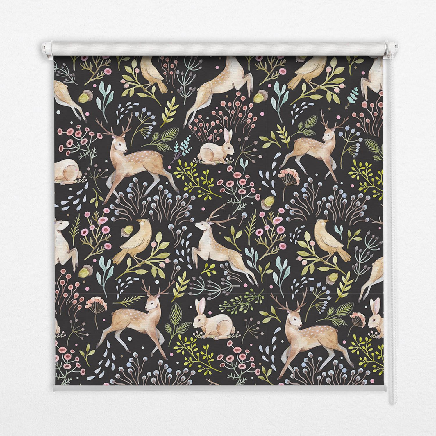 INNENROLLO - Fensterrollo - Rollo - 90x180 cm - Vögel, Rehe und Kaninchen - Braun, Kunststoff (90/180/0.5cm) - TULUP