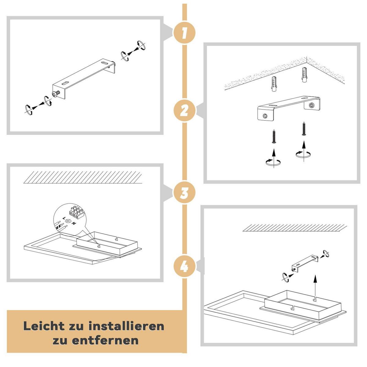 LED-DECKENLEUCHTE French 25.6/20.6/4.1 cm - Schwarz, Metall (25.6/20.6/4.1cm) - Nettlife