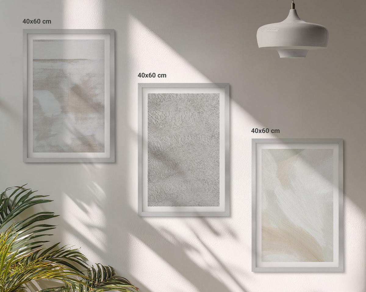 BILDER SET 3er Set - 40x60 cm Silberner Rahmen - Abstraktes modernes Design - Silberfarben, Kunststoff (40/60cm) - TULUP