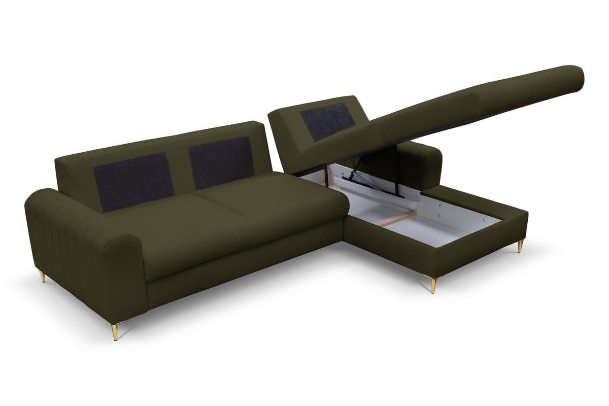 ECKSOFA VERONA R-S Grün Geflochtener Stoff mit Schlaffunktion - Grün, Holz (251/164cm) - MASSENO