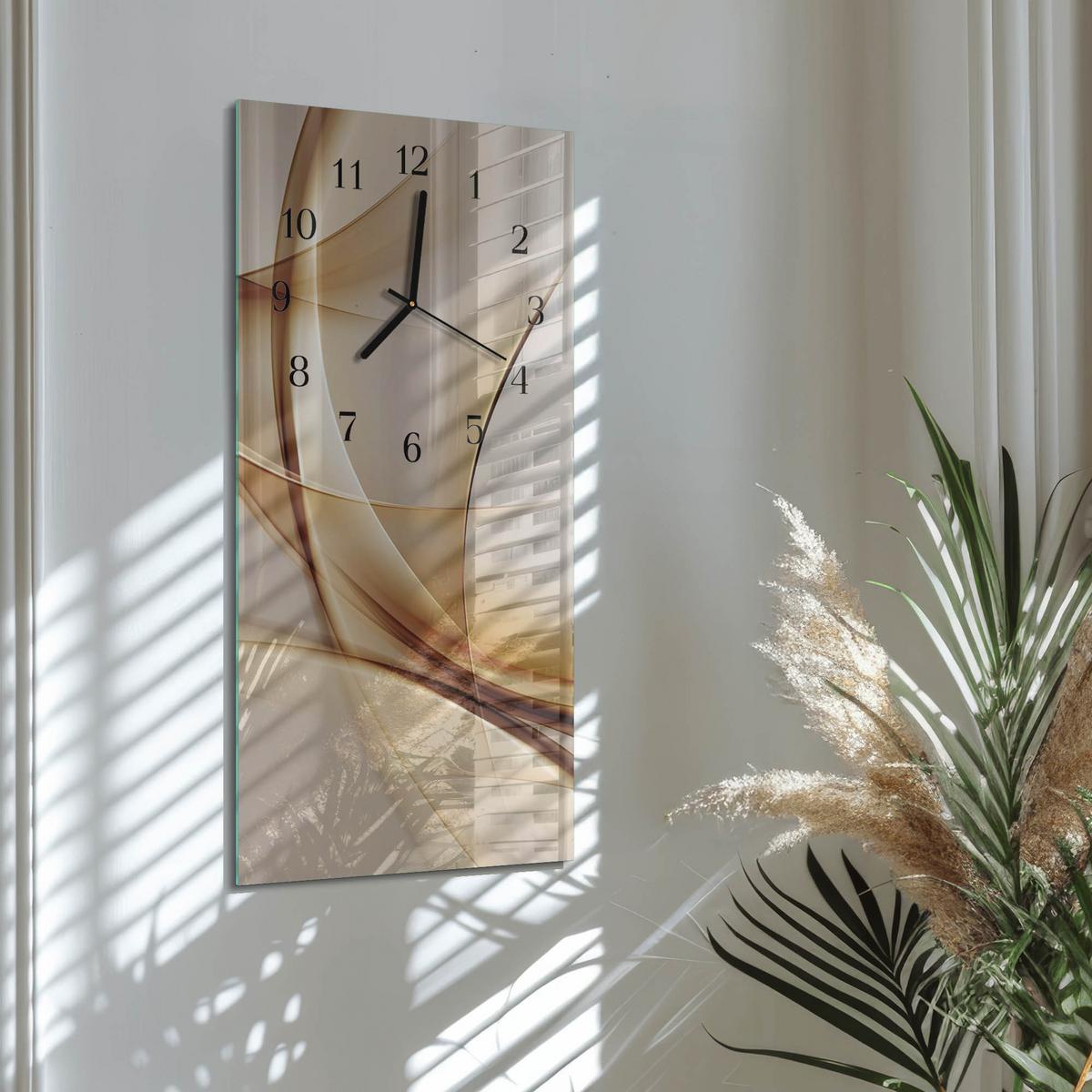 WANDUHR aus Glas 30x60 cm - Abstraktion - Beige, Glas (30/60/0.4cm) - TULUP