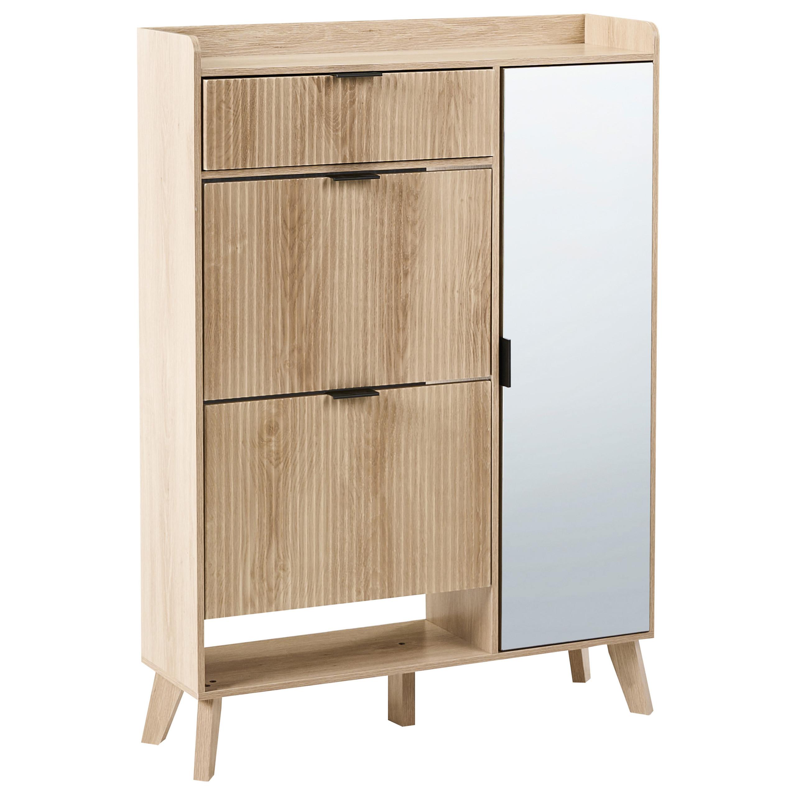 SCHUHSCHRANK Hellbraun Moonie - Hellbraun/Braun, Holzwerkstoff (84/118/25cm) - Beliani