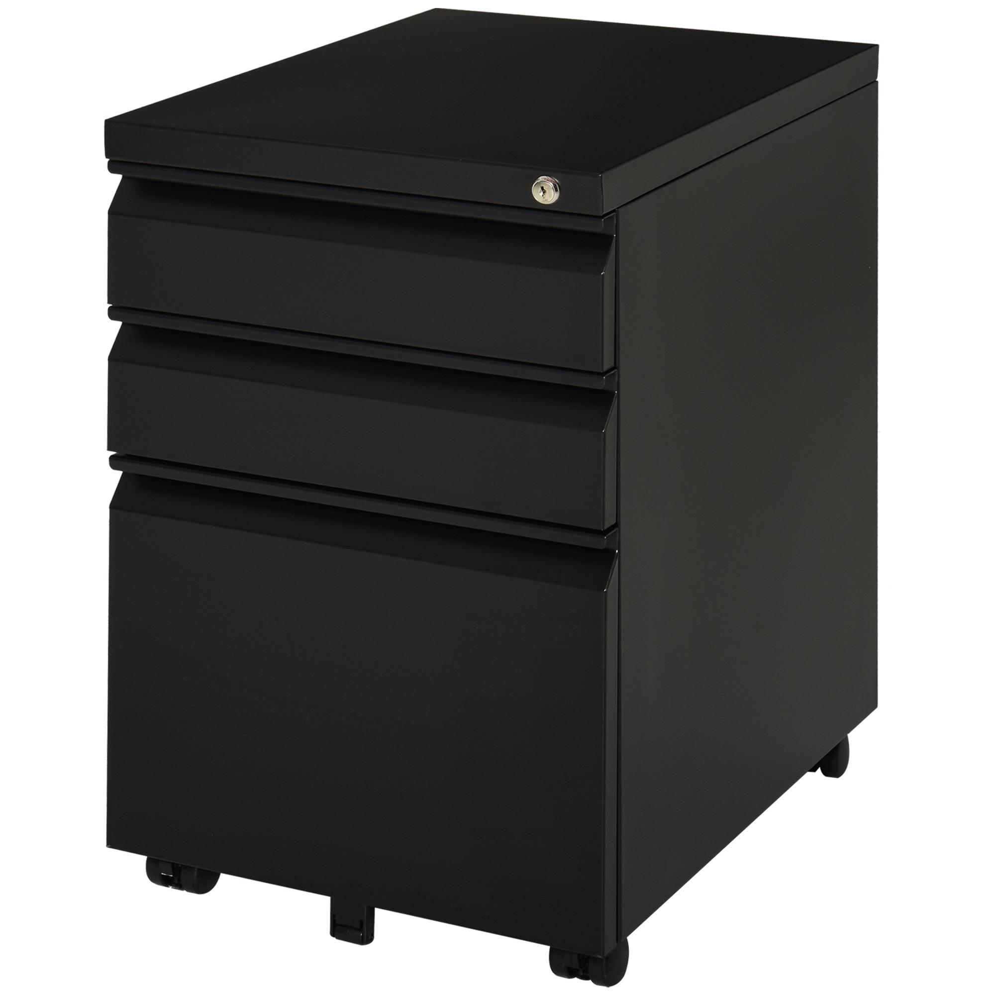 ROLLCONTAINER Aktenschrank Büroschrank mit 3 Schubladen Räder Stahl Schwarz - Schwarz, Metall (48/60/39cm) - Vinsetto
