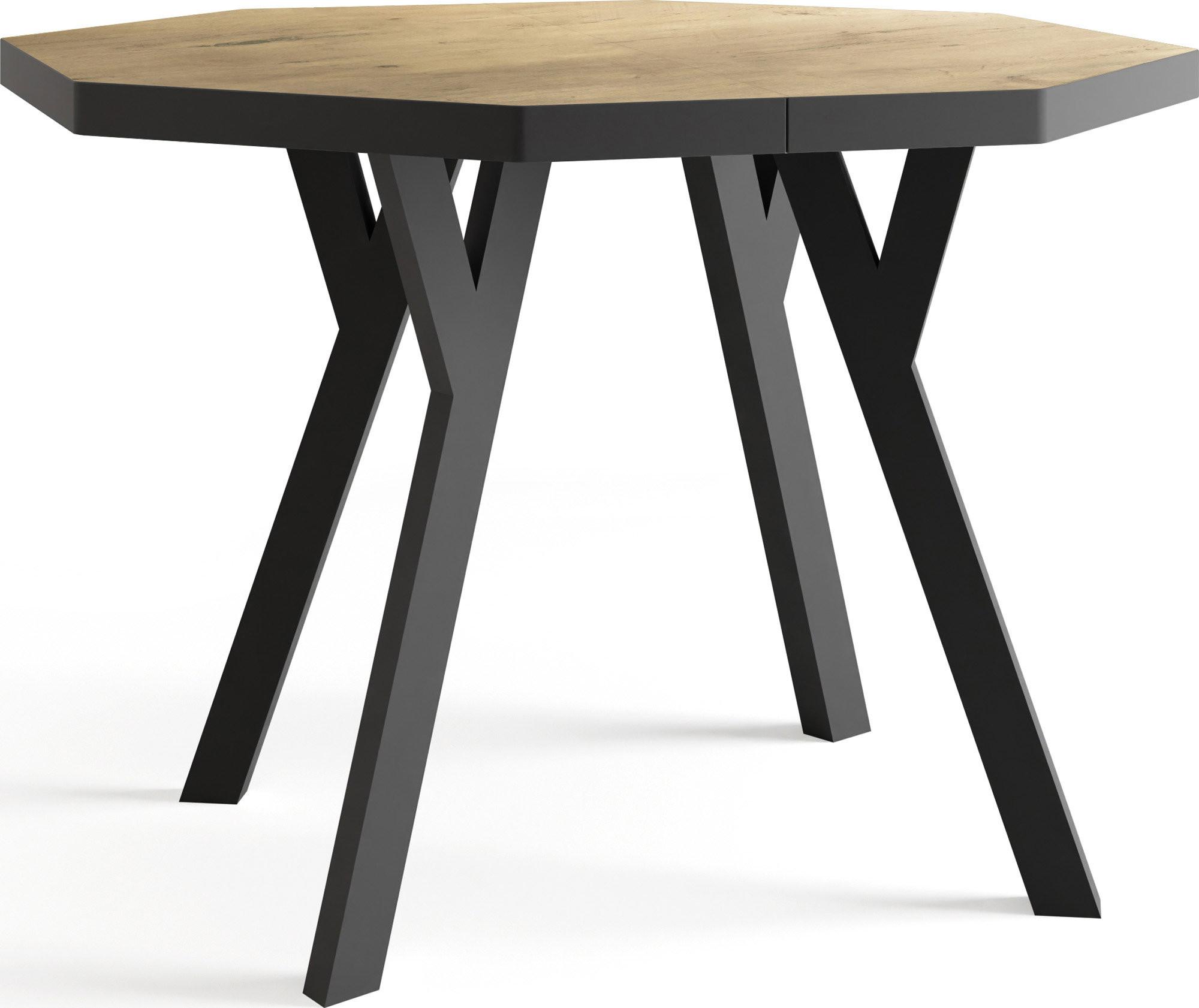ESSTISCH Desmond achteckiger ausziehbarer, Lancelot Eiche 100-200/100/76 cm - Eichefarben/Schwarz, Holz/Holzwerkstoff (100/200/76cm) - WFL GROUP