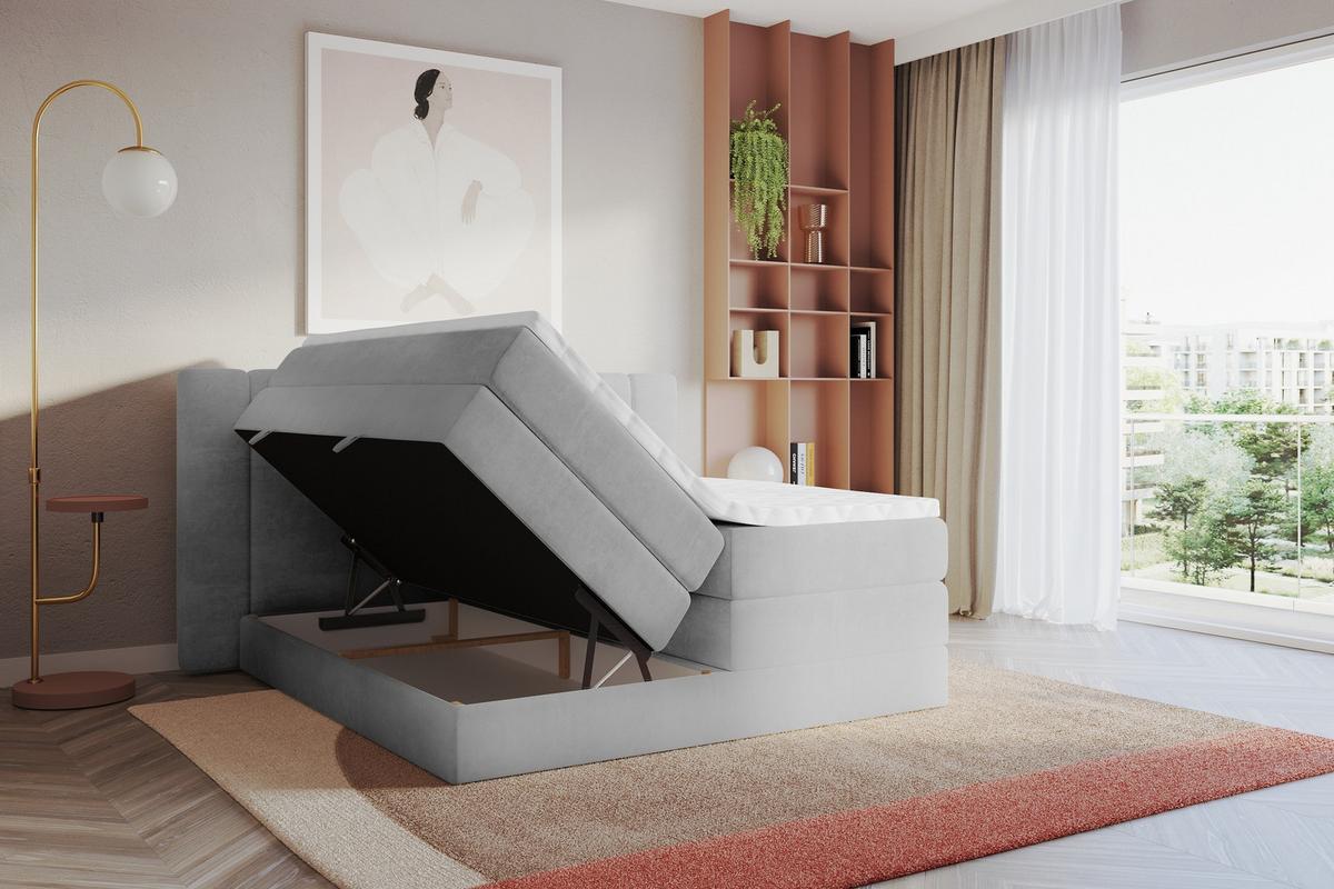 BOXSPRINGBETT mit Matratze H3/H4 - EVON KING - 180x200 cm Grau - Greige, Holzwerkstoff (180/200cm) - ALTDECOR