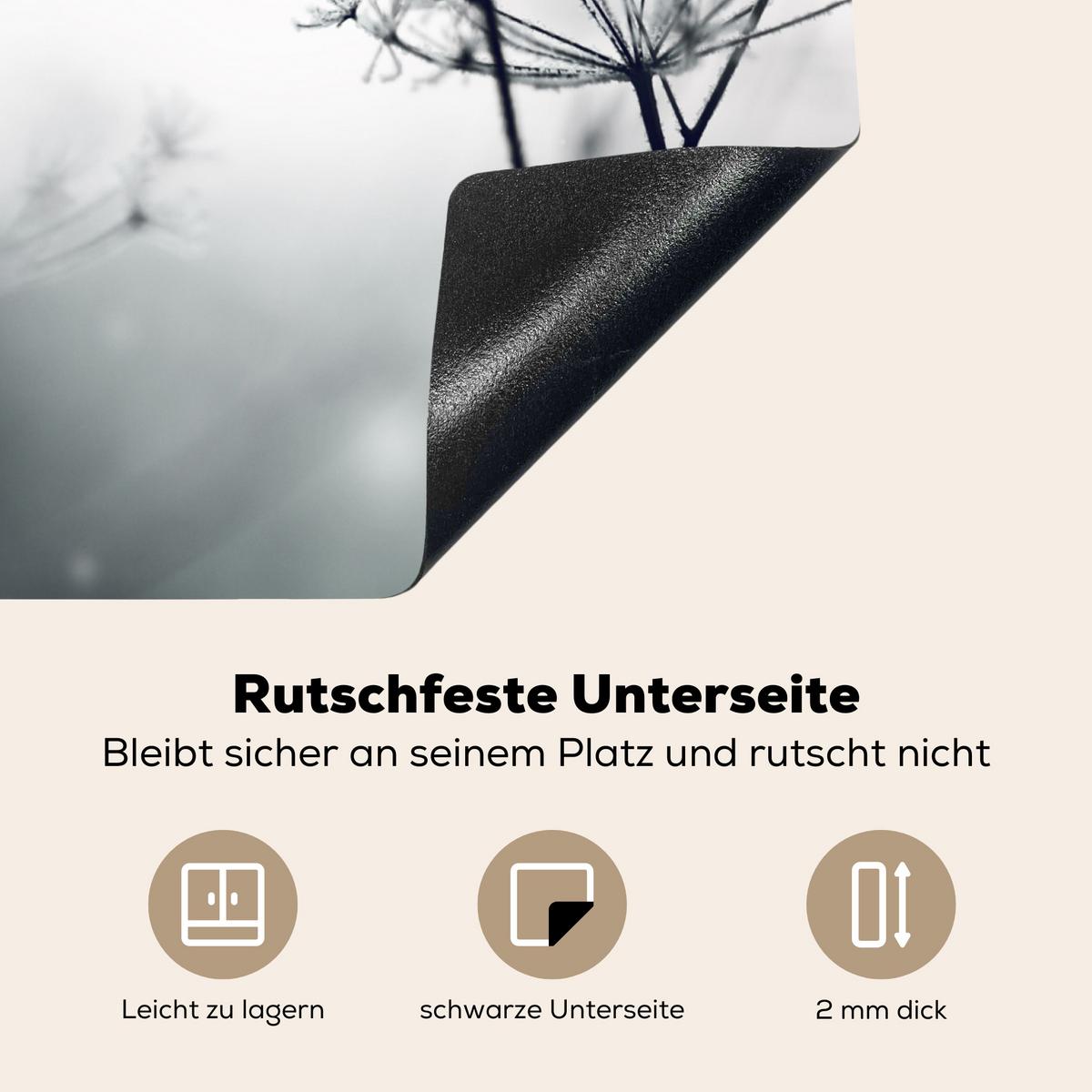 HERDABDECKPLATTE Blumen - Winter - Schnee - Natur Abdeckung Ceranfeld 59x51 cm - Grau, Kunststoff (59/51/0.2cm) - MuchoWow
