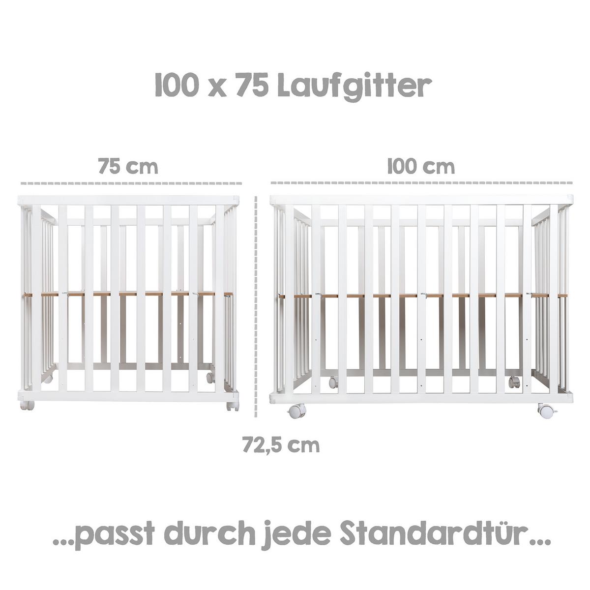 LAUFGITTER inkl. Matratze roba Style grau - Weiß/Grau, Holzwerkstoff (72.5/72/98cm) - Roba