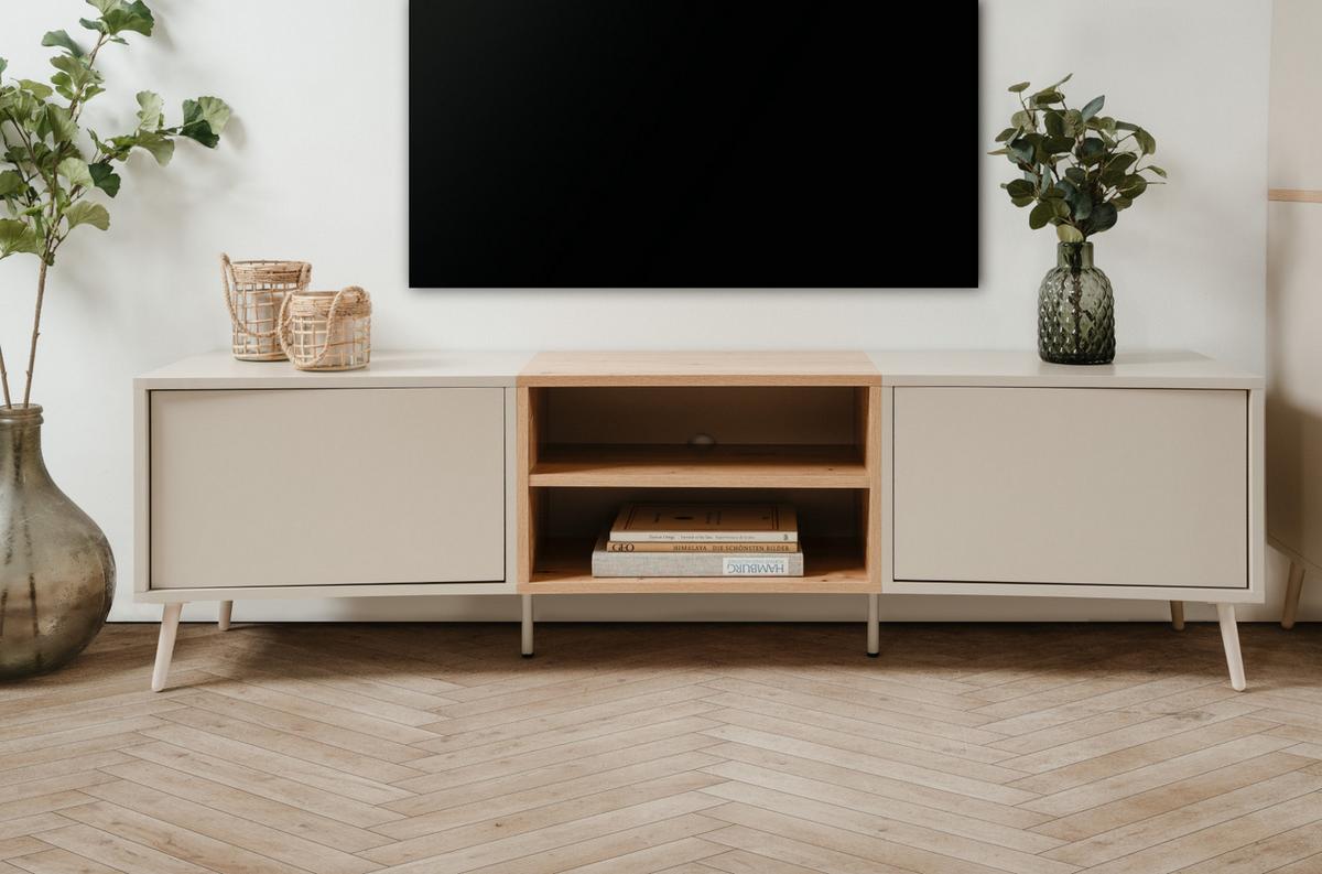 TV-LOWBOARD Kaschmir, Eiche Artisan 175 cm, TV Unterteil mit Push-to-Open - Kaschmir/Eiche Artisan, Holzwerkstoff (175/50/37.5cm) - Furn.Design