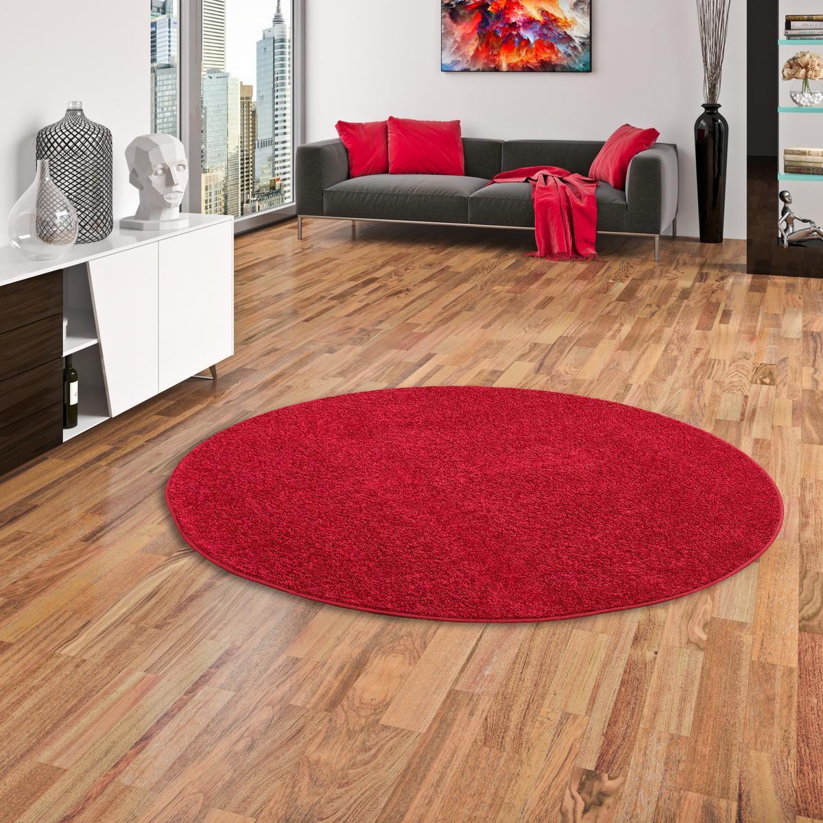 HOCHFLOR VELOURS TEPPICH MONA RUND - Rot, Textil (100/100cm) - Snapstyle