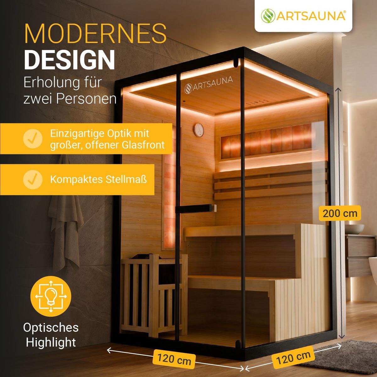 SAUNA Vantaa 120 x 120 cm mit 3,5 kW Saunaofen - Schwarz, Holz (120/200/120cm) - Artsauna