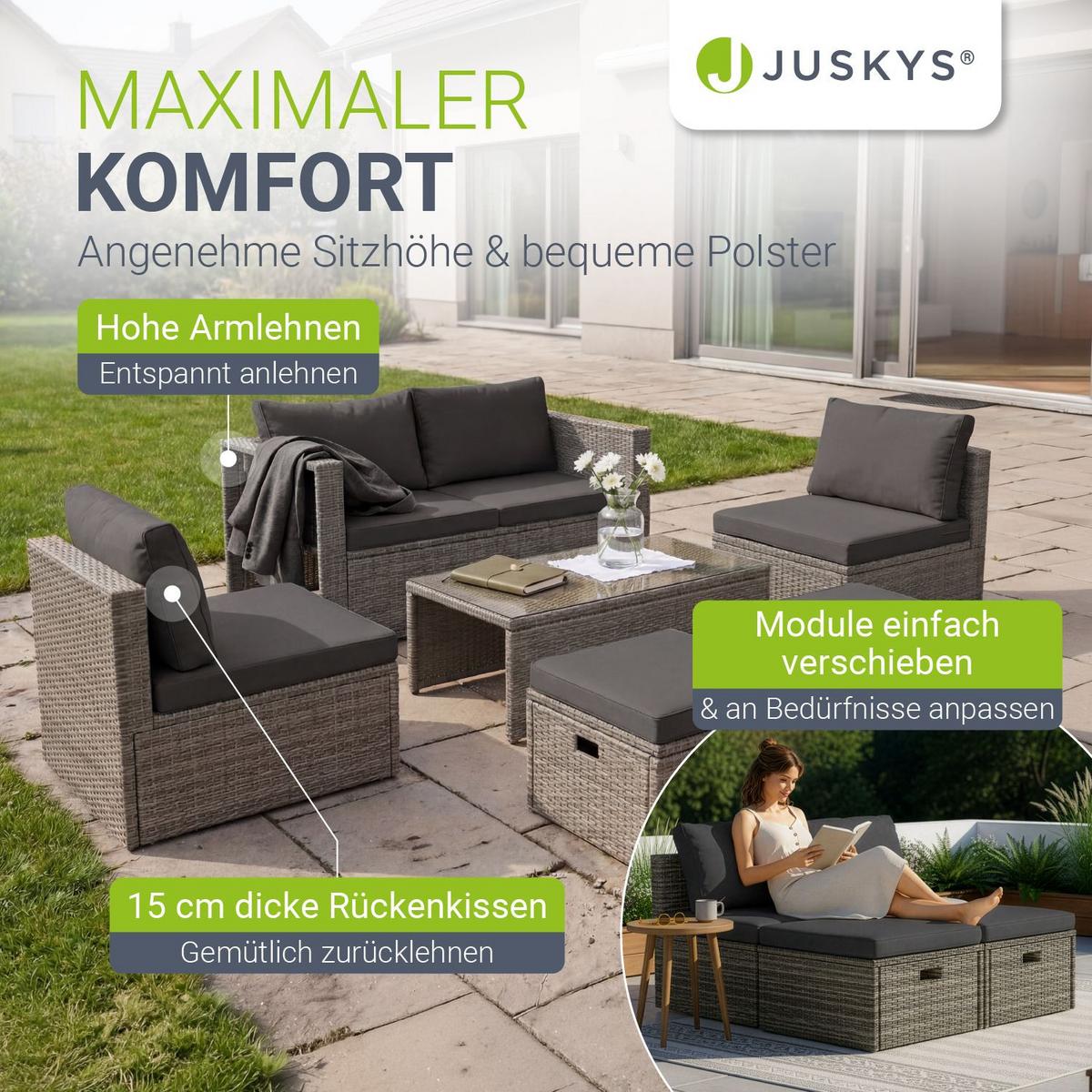 LOUNGEGARNITUR Salou inkl. Abdeckung grau - Grau, Kunststoff - Juskys