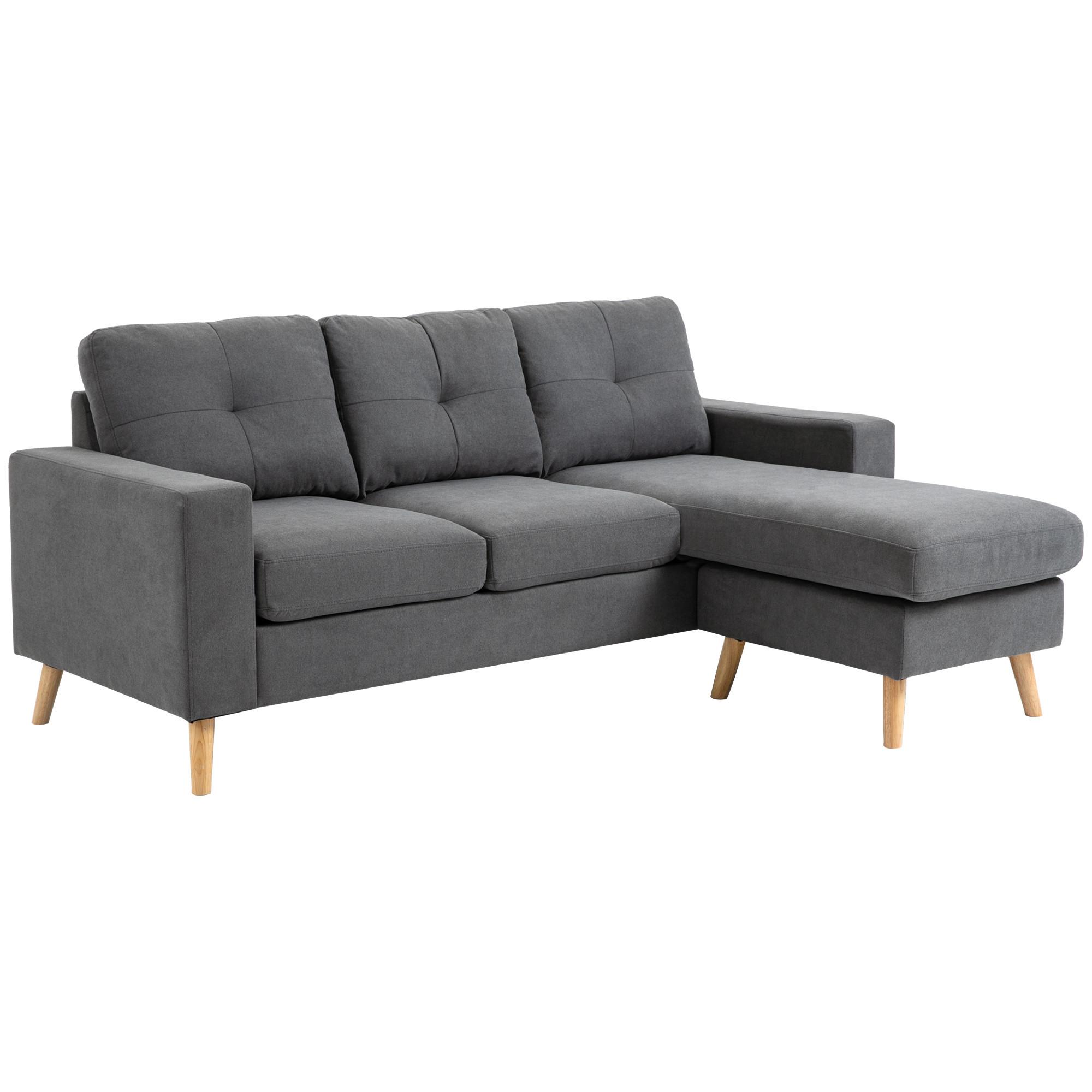 ECKSOFA Eckcouch in L-Form, Eckgarnitur in Leinenoptik Couchgarnitur Dunkelgrau - Dunkelgrau/Naturfarben, Holz/Textil (136/193cm) - HOMCOM