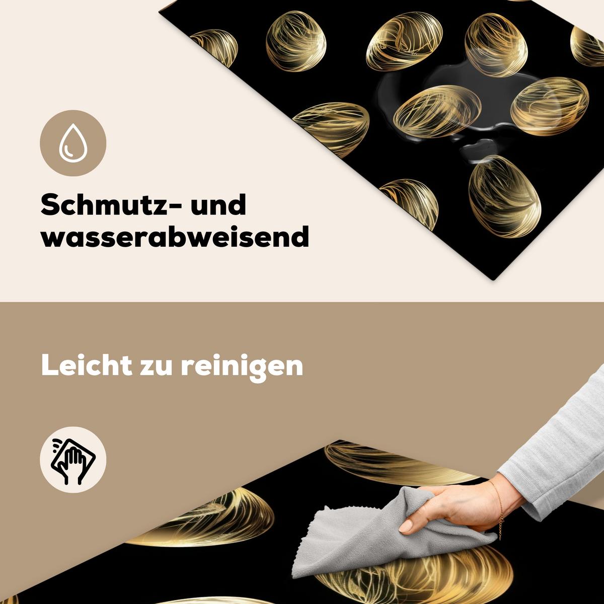 HERDABDECKPLATTE Eier - Gold - Muster Ceranfeldabdeckung 90x52 cm - Schwarz, Kunststoff (90/52/0.2cm) - MuchoWow