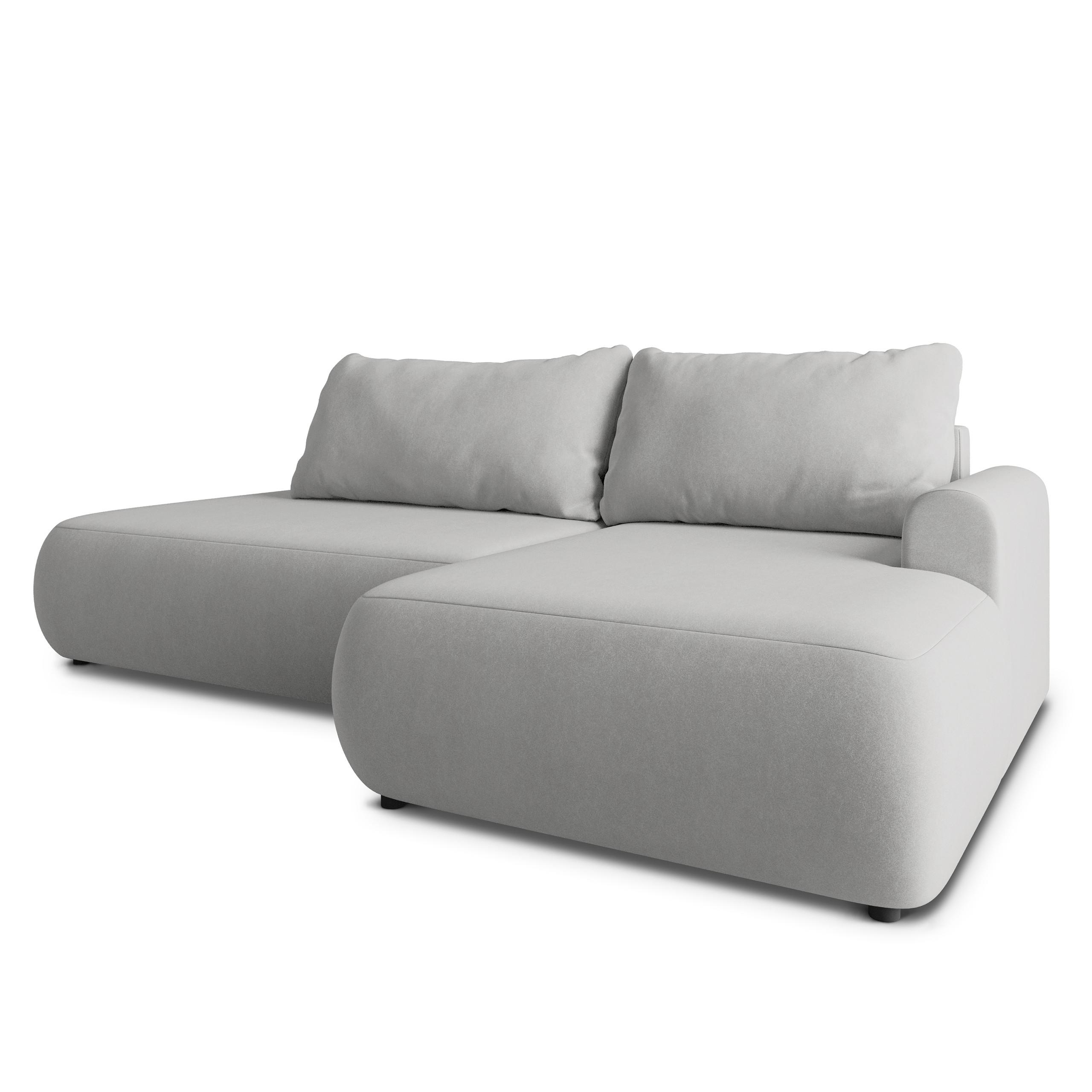 ECKSOFA NUVIRA CL R-S Hellgrau Samtstoff mit Schlaffunktion - Hellgrau, Holzwerkstoff/Textil (279/158cm) - MASSENO