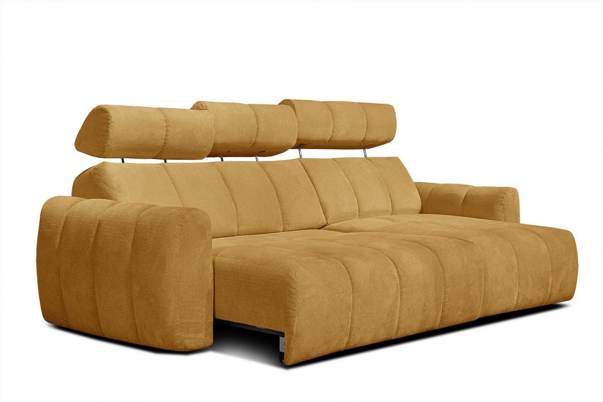 ECKSOFA KIMI 3-Sitzer, ausziehbarer Sitz, verstellbare Kopfstützen, senfgelb - Gelb/Schwarz, Holzwerkstoff/Textil (270/160cm) - Wozimo