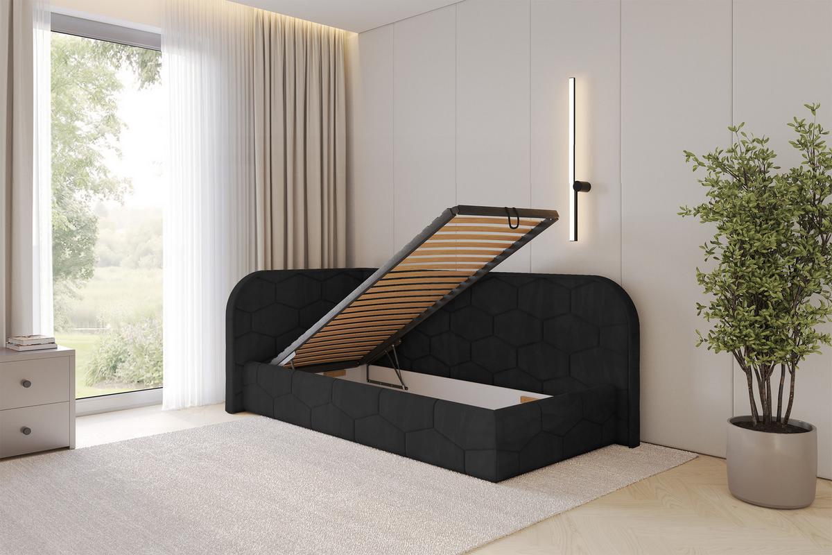 EINZELLBETT Jugendbett mit Bettkasten und Matratze H3/H4, Rechts - JAXY 80x200 Schwarz - Anthrazit, Holzwerkstoff/Textil (80/200cm) - ALTDECOR