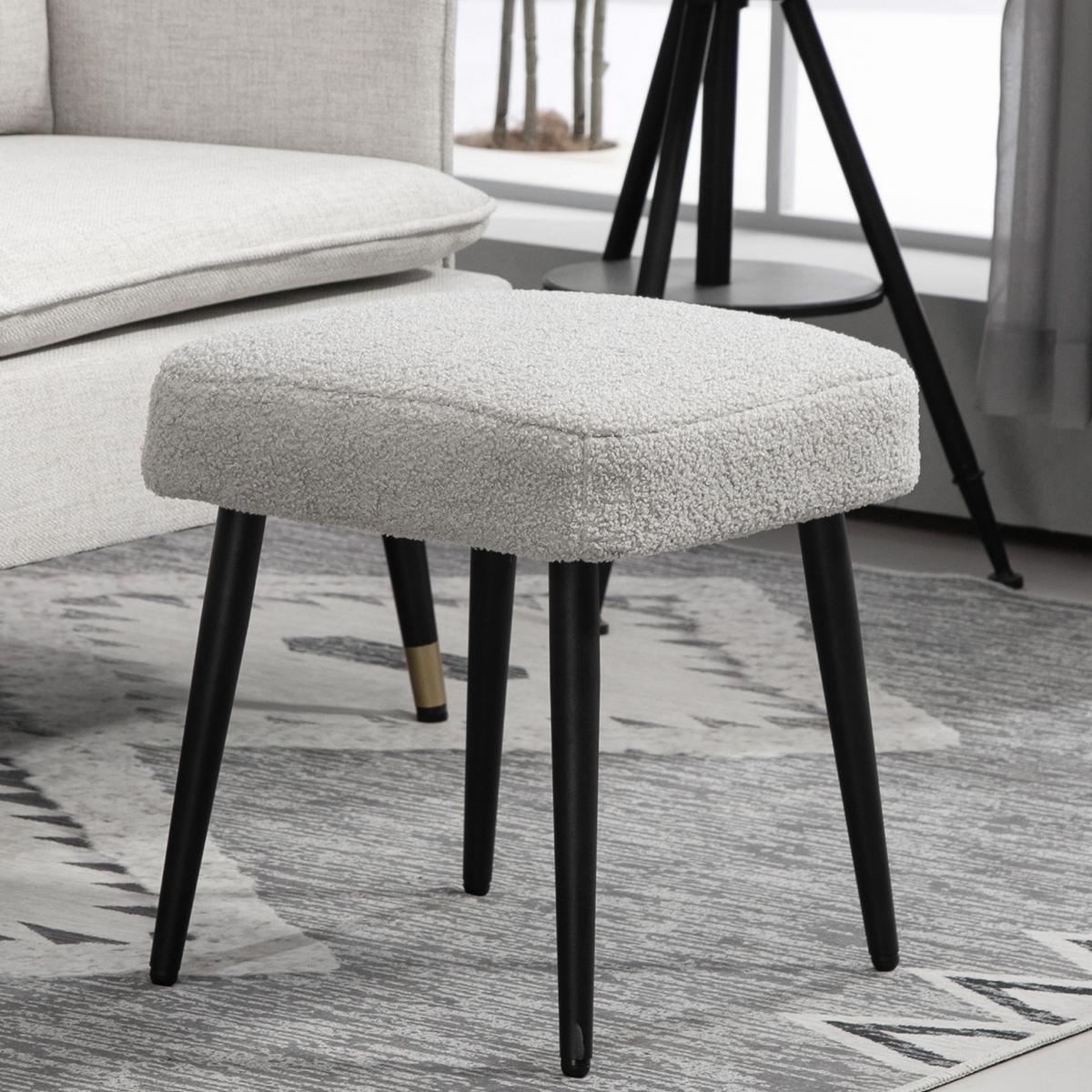 FUSSHOCKER Sitzhocker Quadratischer Schminkhocker mit Kaschmir-Optik, Stahlbeine - Hellgrau, Kunststoff (42/44/42cm) - HOMCOM