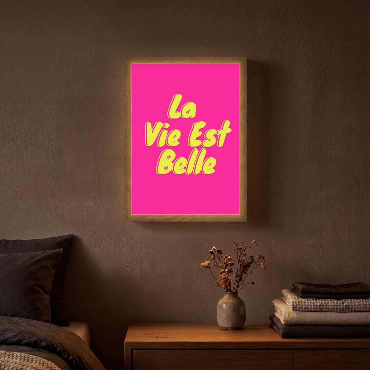 WANDLEUCHTE MIT AKKU Zitat - Retro - Rosa 30x40 cm - Pink, Holzwerkstoff (30/40/8cm) - OnlyWow