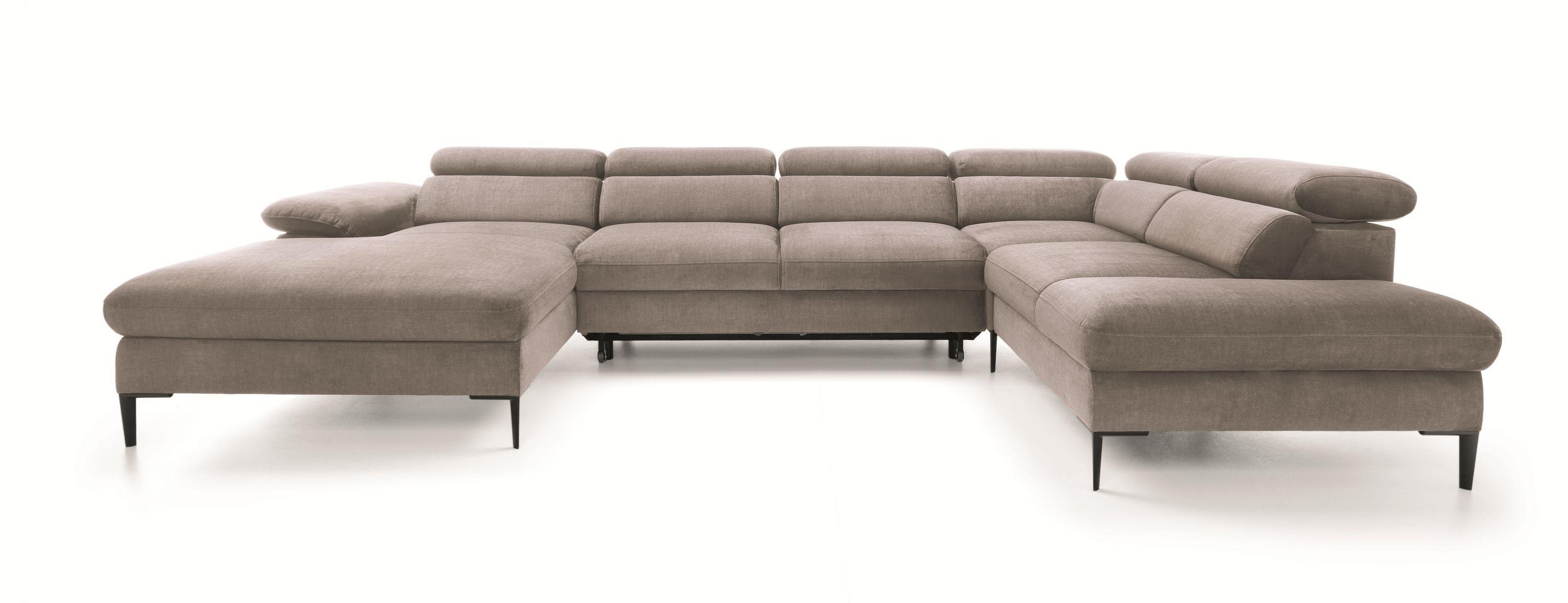 WOHNLANDSCHAFT MESTO Braun Velours-Stoff mit Schlaffunktion - Braun, Holz (353/94/182cm) - MASSENO