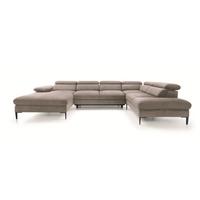 WOHNLANDSCHAFT MESTO Braun Velours-Stoff mit Schlaffunktion - Braun, Holz (353/94/182cm) - MASSENO