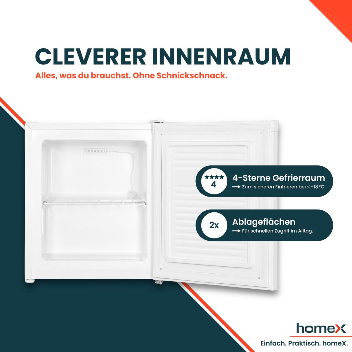 GEFRIERSCHRANK, Mini - 33L Nutzinhalt, 4-Sterne Gefrieren, freistehend, klein, mit Temperaturregelung, FM1015-W weiß - Weiß, Kunststoff/Metall (44/51/47cm) - homeX