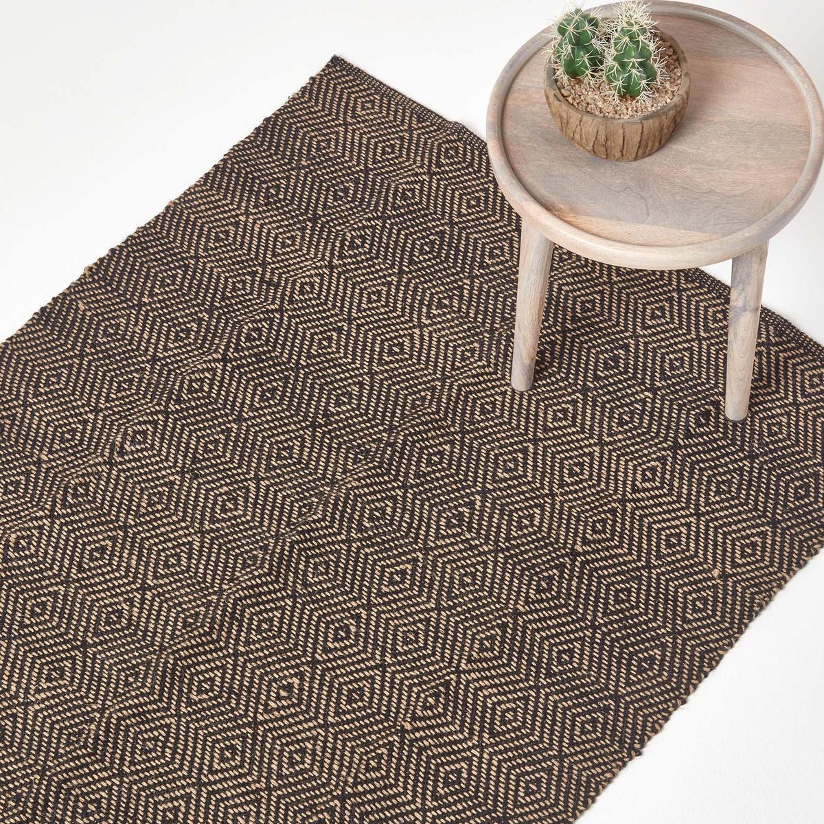 JUTETEPPICH geometrisch gemustert 120/180 cm - Schwarz, Naturmaterialen (120/180cm) - Homescapes