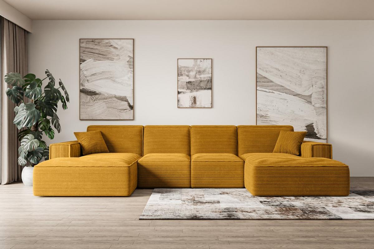 WOHNLANDSCHAFT SIERRA-U - 349x169x80 cm Senfgelb Cord - Gelb/Schwarz, Holzwerkstoff/Kunststoff (349/80/169cm) - ALTDECOR
