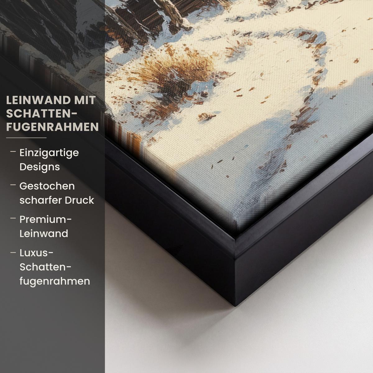 LEINWAND Bilder mit Rahmen - Winter - Schnee - Zuhause - Natur - 30x40 - Hellbraun, Textil (30/40cm) - MuchoWow
